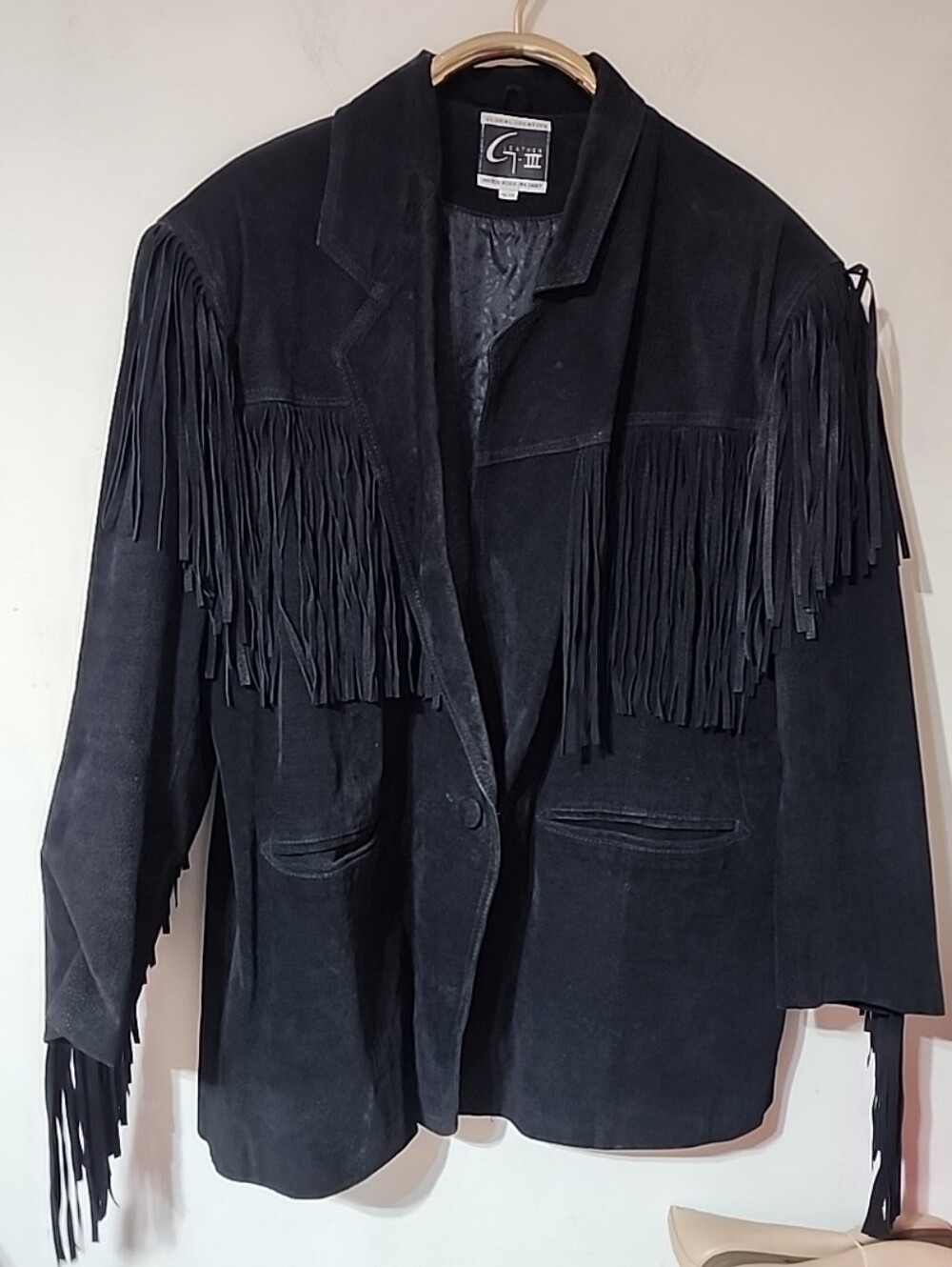 Vintage G-III Global Identity Black Suede Leather Fringe Jacket Size 18/20 - Picture 8 of 10
